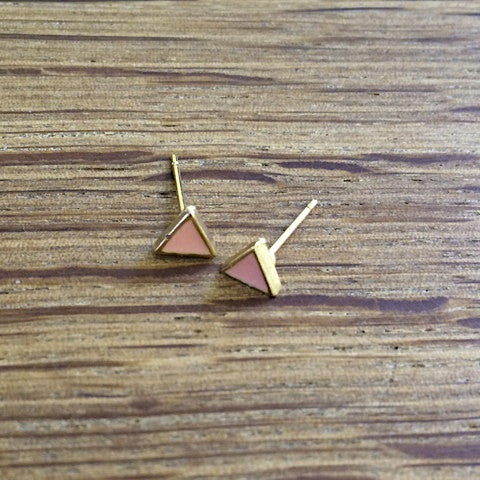 Triangle Pink Studs- Gold