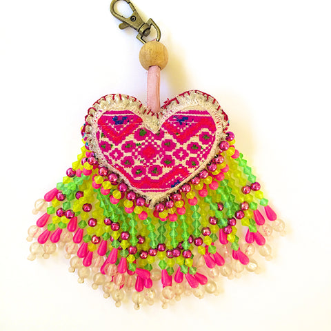 Keychain Hmong Heart Fabric - Pink