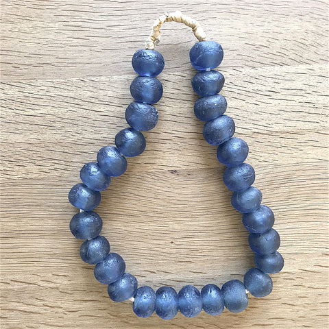 Large African Sea Glass Beads - Midnight Blue